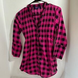 Miley Cyrus max azria pink and black plaid lightweight button up size XS